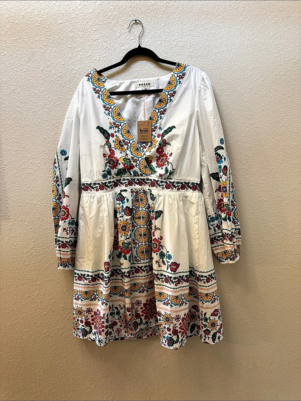 Boden Floral Mini Dress in White & Multicolor Size 14 NWT